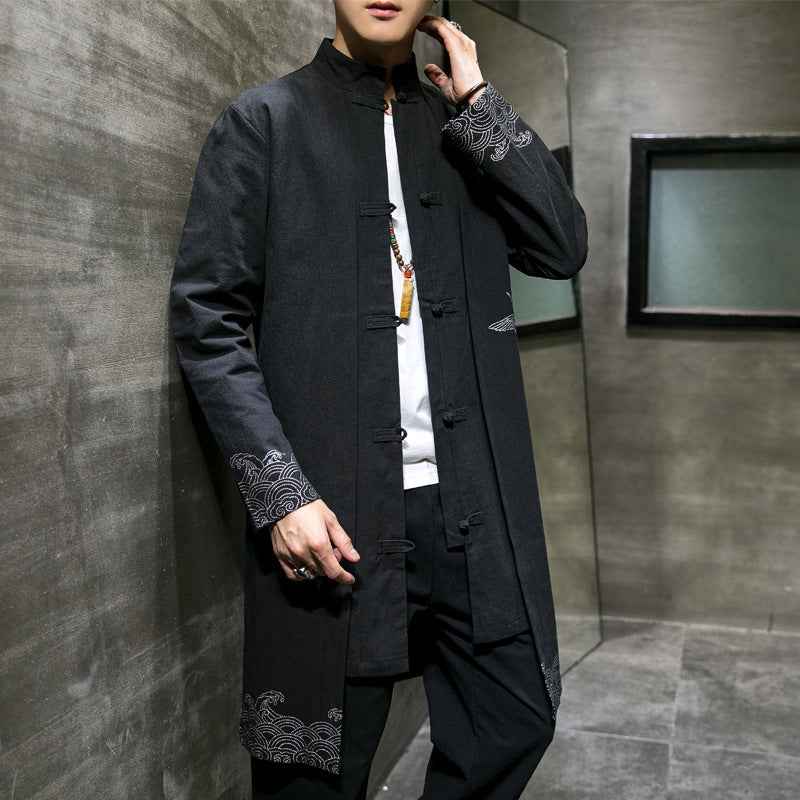 Autumn and winter Chinese style men's cotton, linen and linen Hanfu
