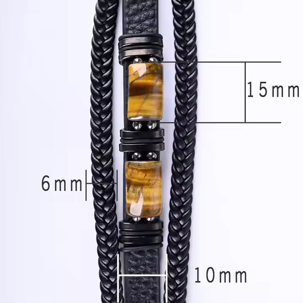 Handmade Tiger Eye Stone & Leather Braided Bracelet - Unisex Healing Jewelry