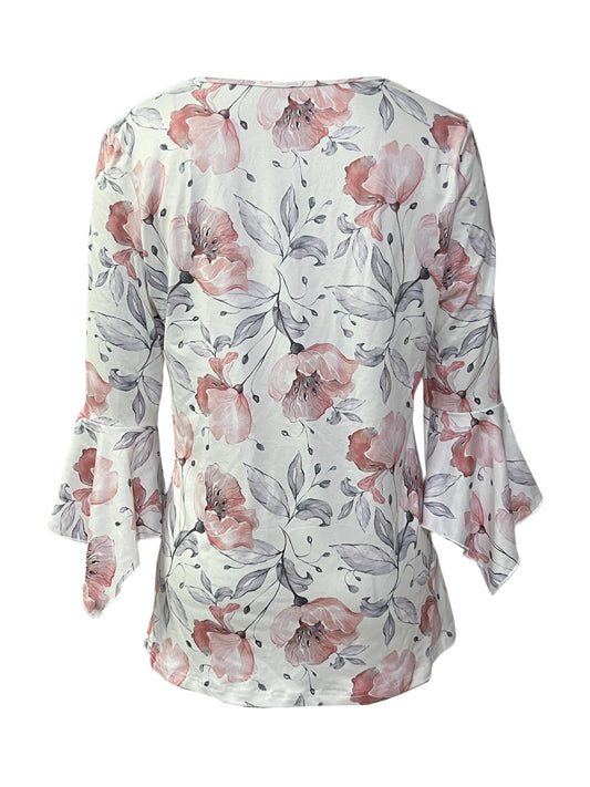 Spring And Autumn New Printed Spike Button Irregular Three-quarter Sleeve T-shirt Casual Top