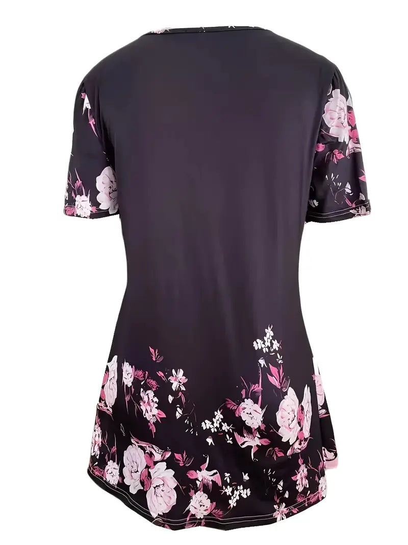 Summer New Short-sleeved Printed Fake Two-piece T-shirt V-neck Fashion Spike Top