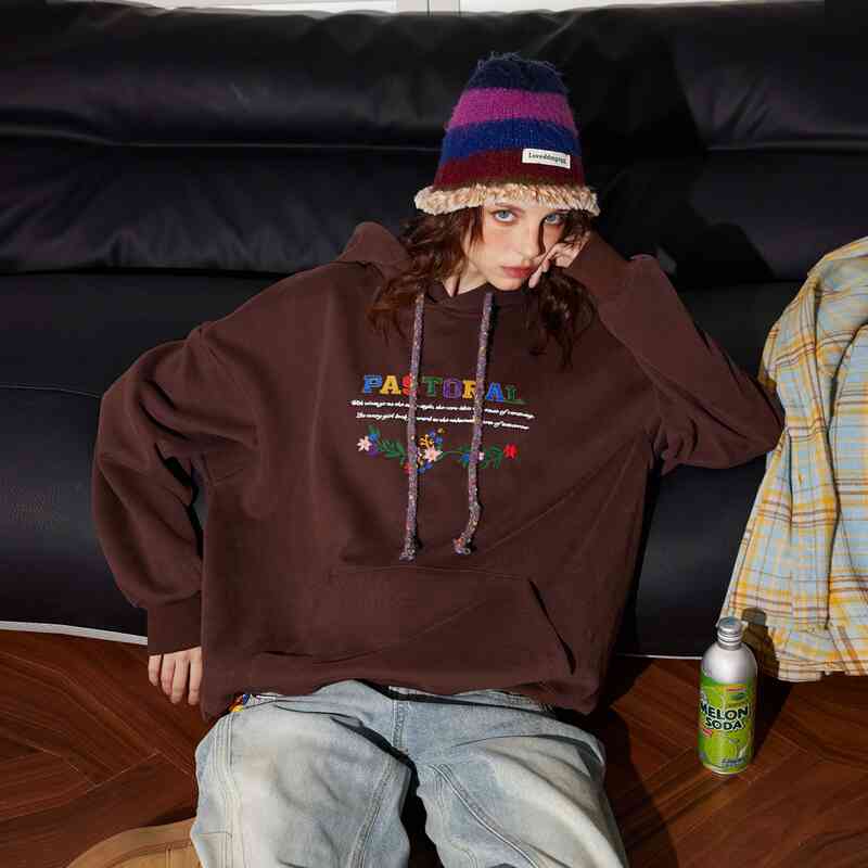 Loose High-grade Retro Bead Caps Rope Embroidered Hoodie Women