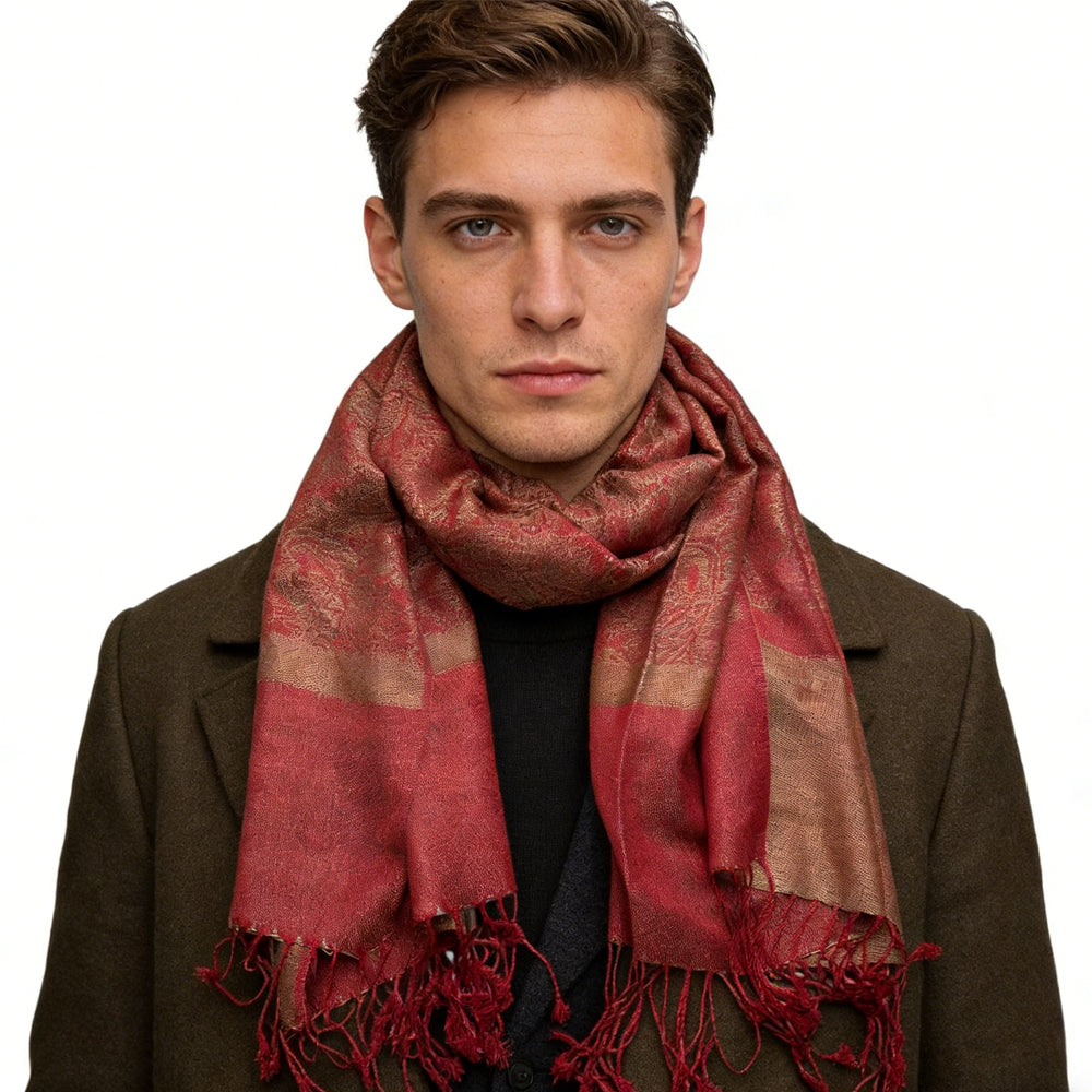 2-Pack Classic Red Luxurious Jacquard Scarf - Heavyweight Luxe Look