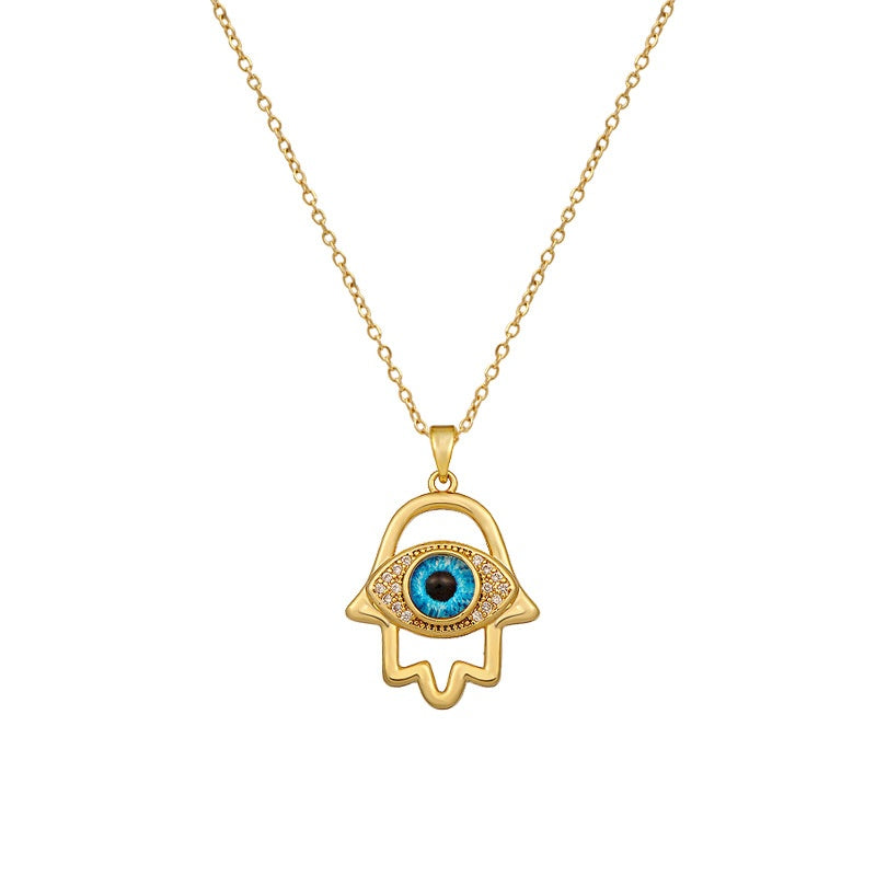 Evil Eye Hamsa Hand Necklace For Women, Protection Amulet Pendant With Titanium Steel