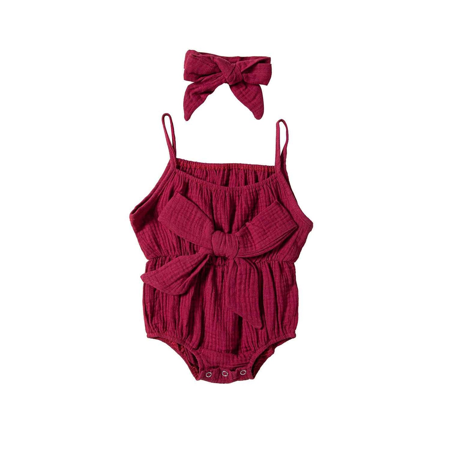 Children's Clothing Ins Summer Infant Sling Romper Solid Color Bow Baby Jumpsuits