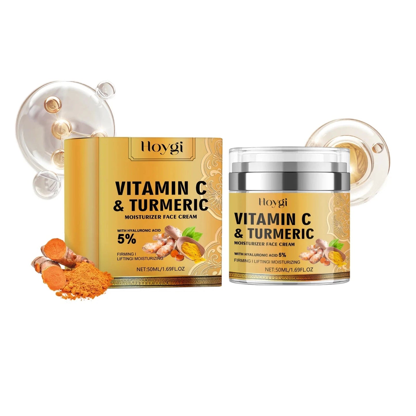 50ml Hoygi Turmeric Collagen Face Cream Dilute Color Spots Reduce Wrinkles Natural Skin Whiten Brighten Firm Moisturize Cream