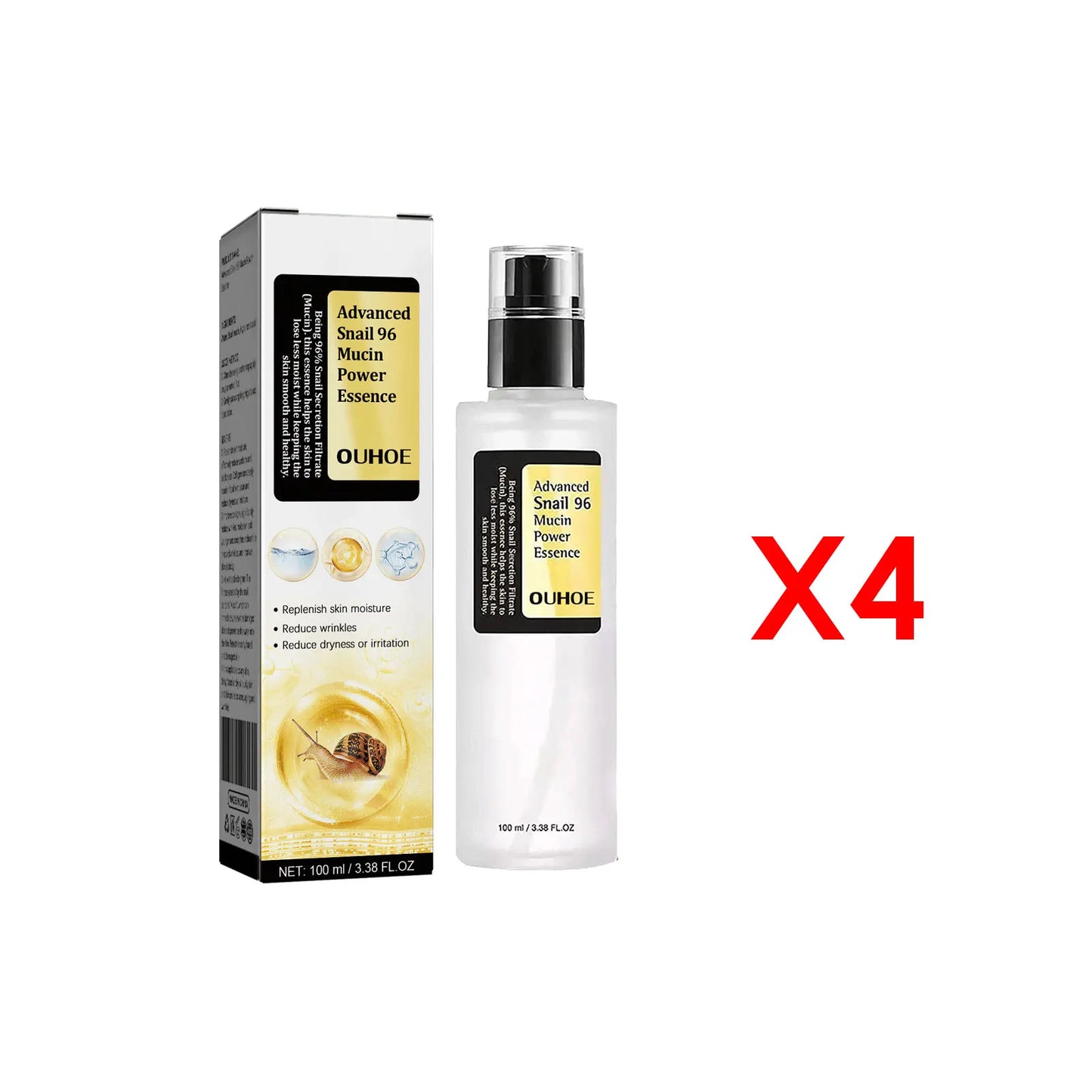 Ouhoe 96% Snail Mucin Skin Care Essence 92% Moisturizer Anti Aging Firming Facial Whitening Repair Dry Serum For Sensitive Skin