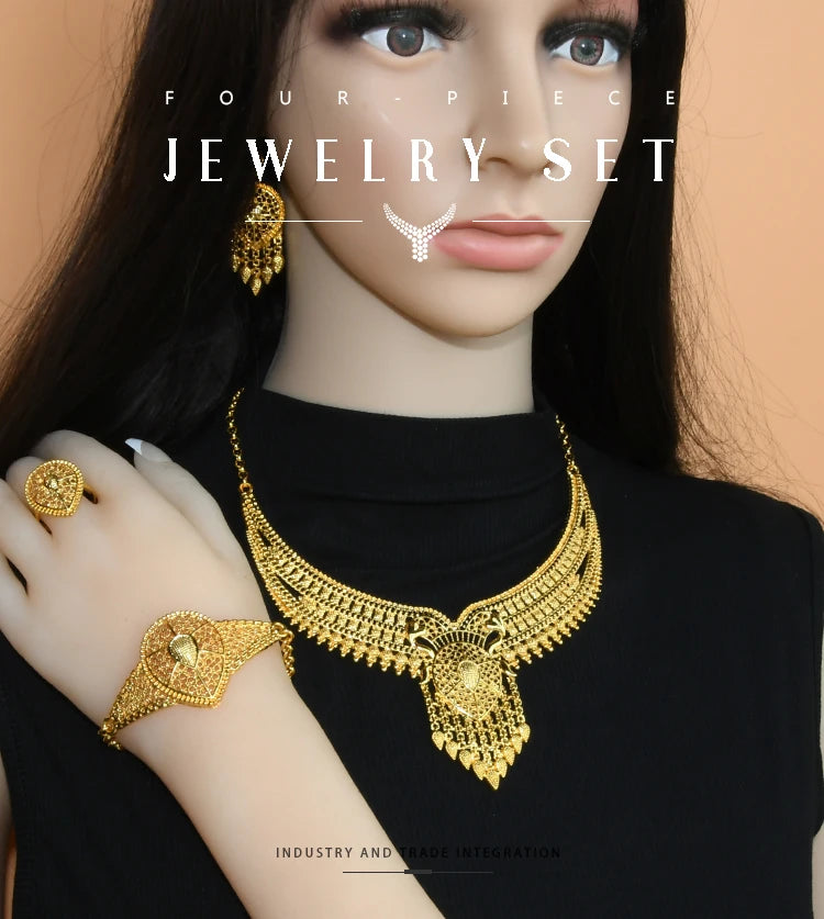 ANIID Dubai Plated Jewelry Set For Women Indian Earring and Necklace Nigeria Moroccan Bridal Accessorie Wedding Bracelet Gifts