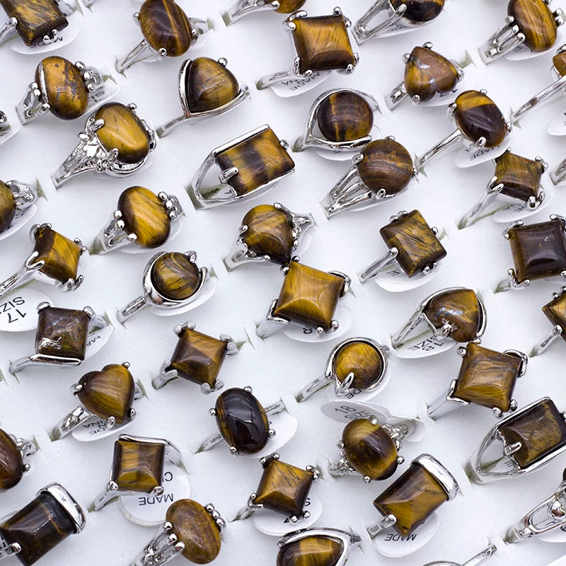 Tiger Eye Stones Rings For Women Natural Stone Geometric Ring Retro Fashion Jewelry Gifts For Women Men 25Pcs/Set