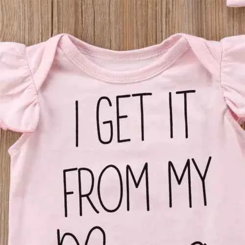 Newborn Clothes Baby Girls Letter Print O-neck Bodysuit + Bow Headband Kids 2pc Set Toddler Girl Cotton Sleeveless Ruffle Outfit - AMULET RING STORE