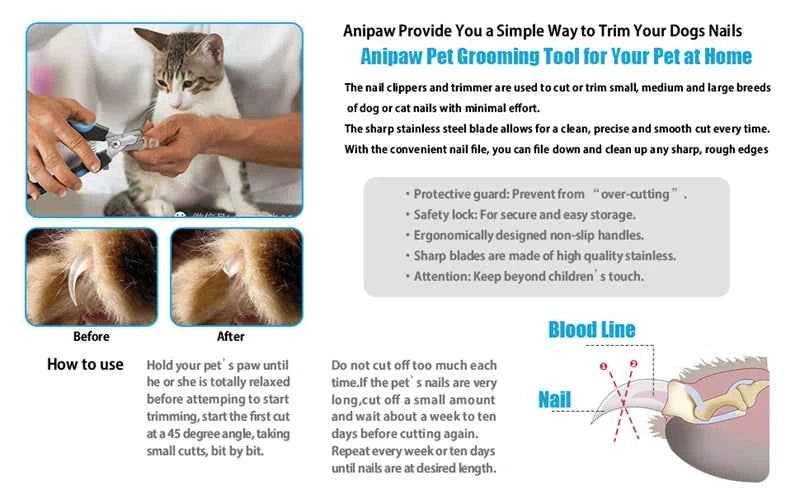 Professional Pet Nail Clipper with Safety Guard Stainless Steel Scissors Cat Dog for Claw Care Grooming Supplies Size Fits - AMULET RING STORE