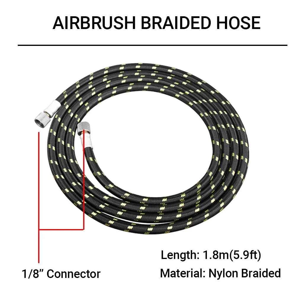 Professional Nylon Braided Airbrush Hose 1/8"*1.8m(5.9ft) Fitting 1/8in EU US Adapter for Air Pump Compresso Accessories - AMULET RING STORE