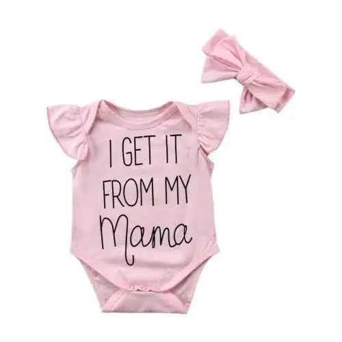 Newborn Clothes Baby Girls Letter Print O-neck Bodysuit + Bow Headband Kids 2pc Set Toddler Girl Cotton Sleeveless Ruffle Outfit - AMULET RING STORE