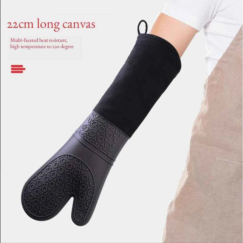Lengthen Cotton Silicone Gloves Candy Color Heat Resistant Gloves Microwave Oven Mitts Non-Slip Pot Holders for Kitchen Baking