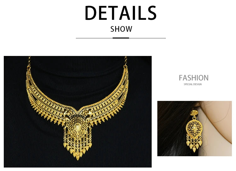 ANIID Dubai Plated Jewelry Set For Women Indian Earring and Necklace Nigeria Moroccan Bridal Accessorie Wedding Bracelet Gifts