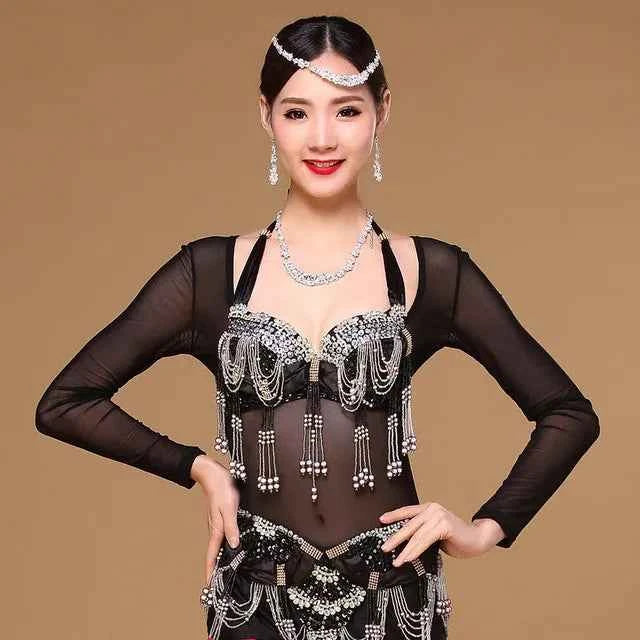 Plus Size One Piece Dance Accessories Long Sleeves Chest Opened Women Bodysuit Bottoming Shirt Belly Dance Tops
