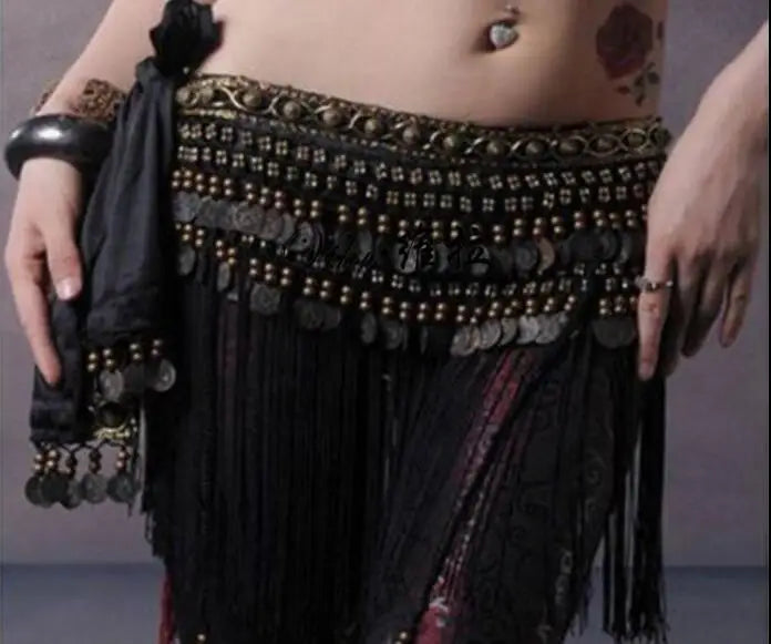 US New Belly Dance Hip Scarf Coin Belt Tribal Costume Fringe Tassel Belt Copper Belly Dancing Waist Tribal Design Conins Belt - AMULET RING STORE