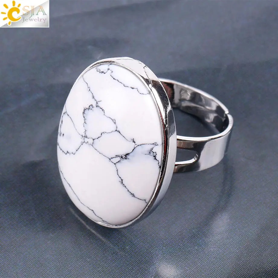 CSJA Reiki Natural Gem Stone Finger Ring for Men Women Pink Quartz Tiger Eye Lapis Lazuli Black Obsidian Party Ring Jewelry E832