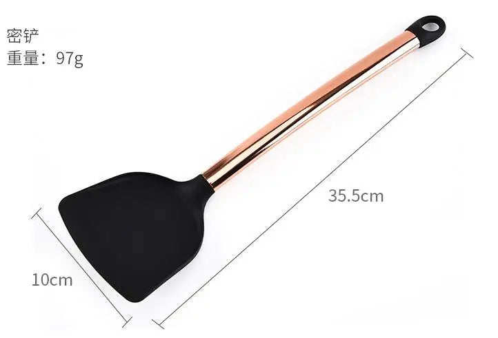 Silicone Kitchenware Large Colander Spatula Soup Spoon Rose Gold Stainless Steel Non-stick Home Kitchen Supplies Cooking Tools