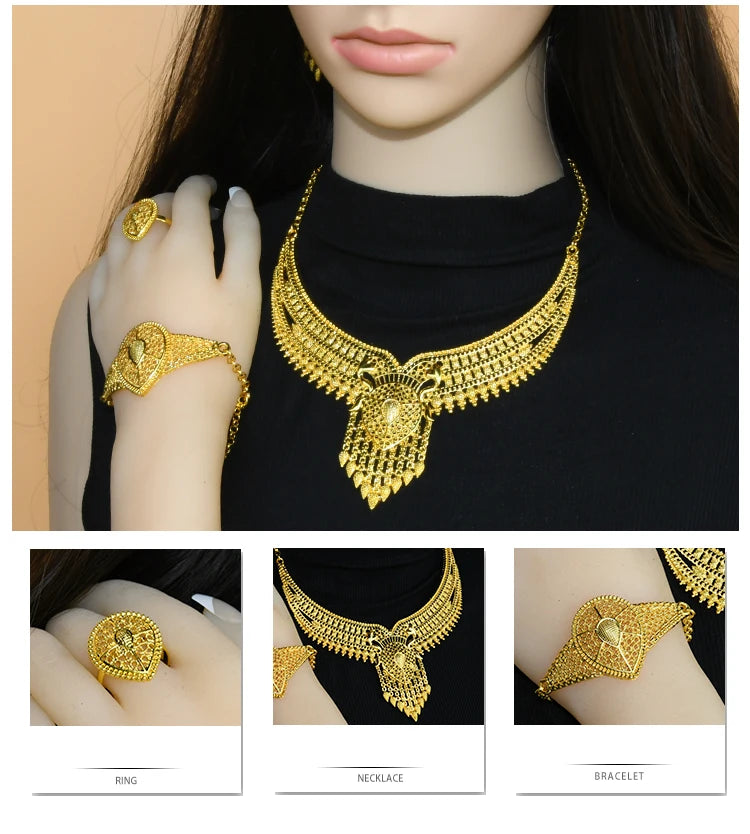 ANIID Dubai Plated Jewelry Set For Women Indian Earring and Necklace Nigeria Moroccan Bridal Accessorie Wedding Bracelet Gifts