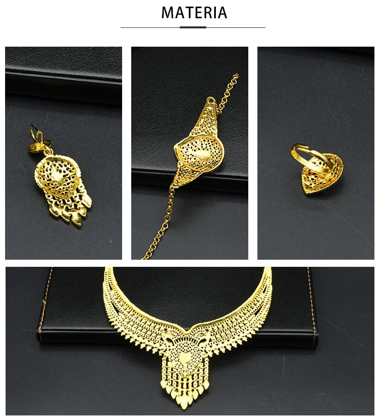 ANIID Dubai Plated Jewelry Set For Women Indian Earring and Necklace Nigeria Moroccan Bridal Accessorie Wedding Bracelet Gifts