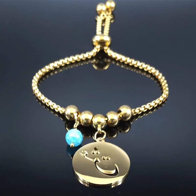 Persian Love Poems Stone Stainless Steel Bracelet Charm for Women Gold Color Iran Chain Bracelet Jewelry pulseras B1728-QKCS02