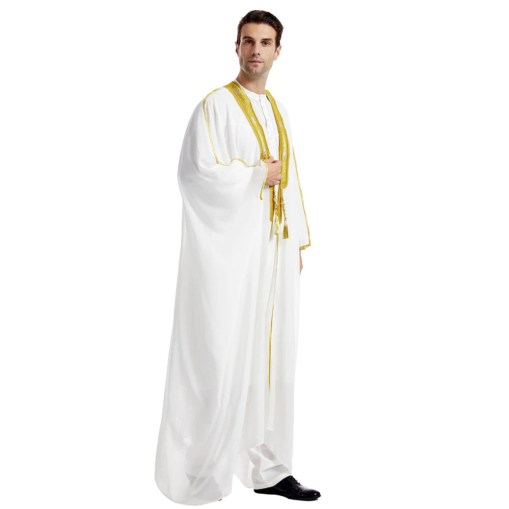 Islam Clothing Men Robe Kaftan Muslim Man Moroccan Casual Long Jubba Thobe Arabic Robe Middle East National Costume Eid Ramadan