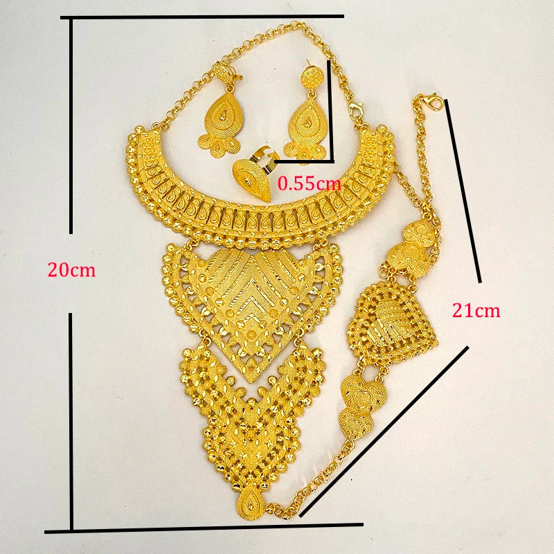 Gold Plated Bohemia Dubai Women's Jewelry Set Wedding African Big Necklace Sets Ethiopian Bridal Indian Hawaiian Jewellery