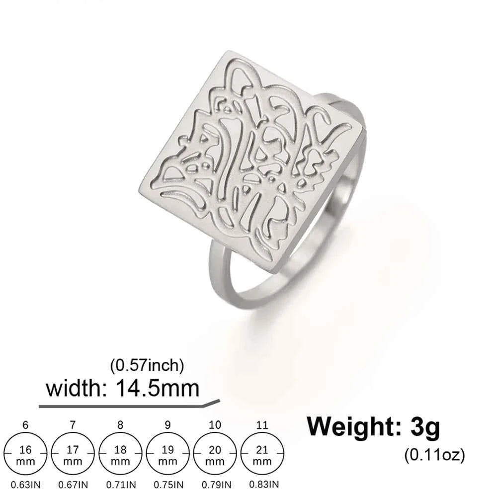 EUEAVAN Arabic Script Calligraphy Ring for Women Stainless Steel Islam Muslim Finger Rings Religious God Messenger Jewelry Gifts - AMULET RING STORE