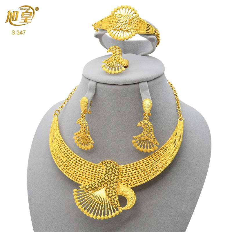 France Luxury 24k Gold Color Jewelry Set For Women Dubai Bridal Wedding Necklace And Earrings Set African Choker Party Gifts