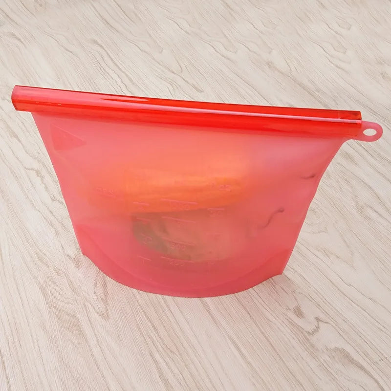 500-1500ML Silicone Bags Reusable Silicone Food Grade Storage Bag Lunch Sandwich Snack Fruit Freezer Zip Seal Keep Fresh Bags - AMULET RING STORE