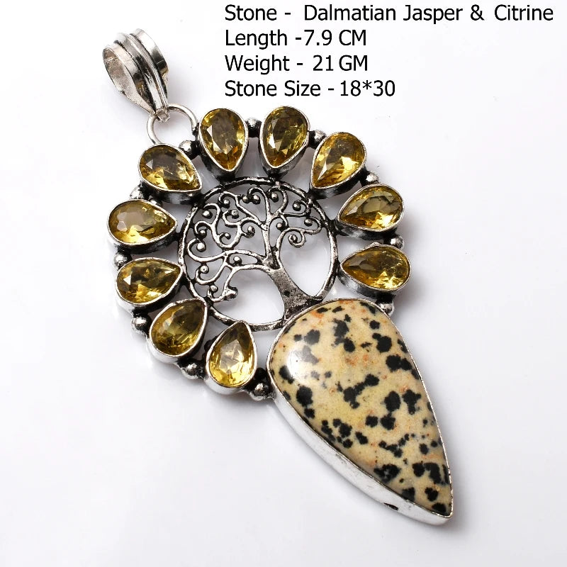 Genuine Blue Topaz Citrine Glass Agate Jasper Amethyst Pendant