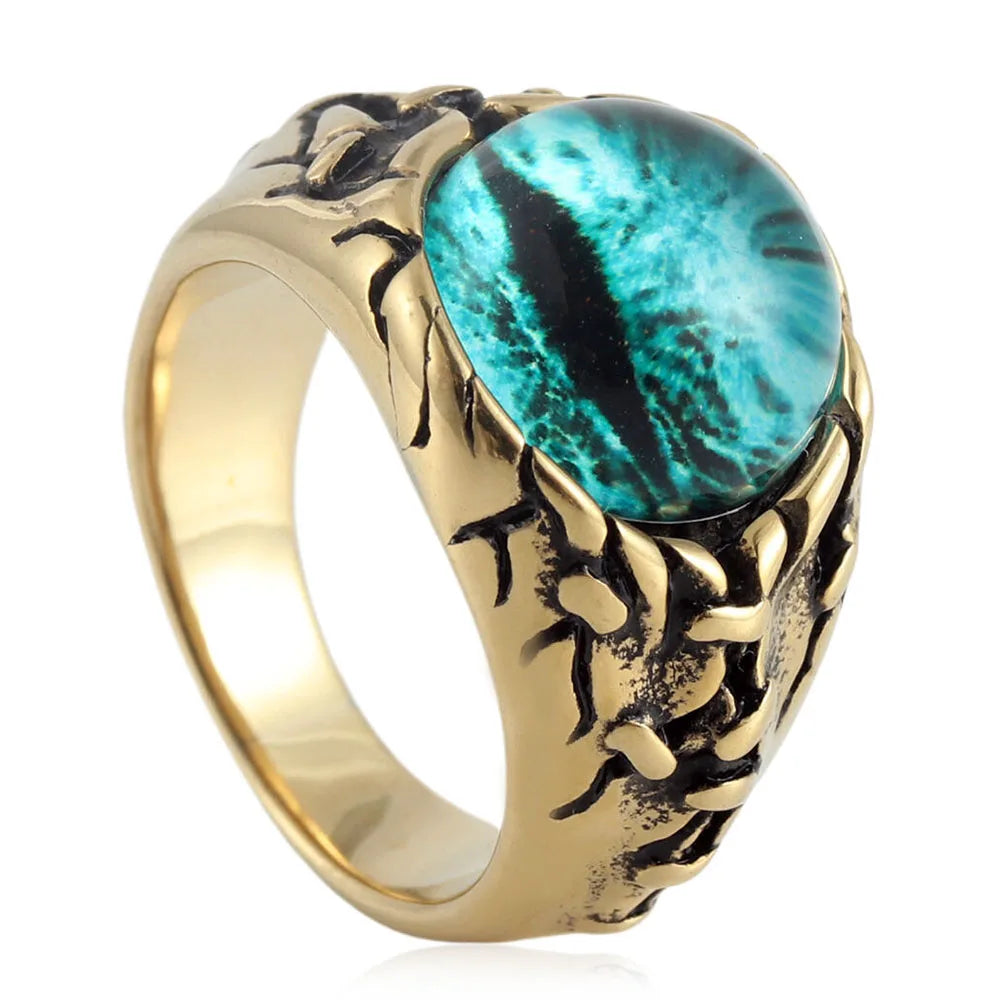 European and American stainless steel ring Retro punk men's devil eye titanium steel ring