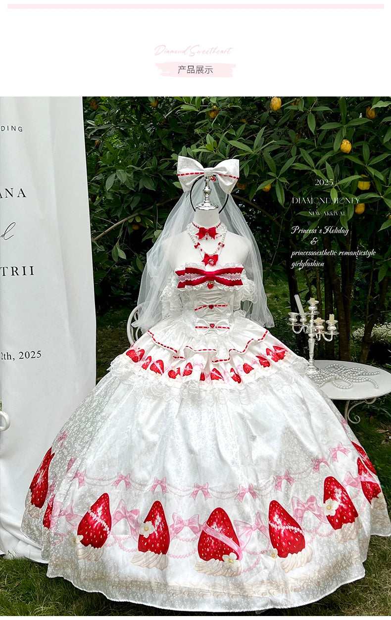 Sweet Princess Style Birthday Anniversary Wedding Dress New Lolita Cute Bow Sexy Strapless Girl Temperament Puffy Lace Dresses