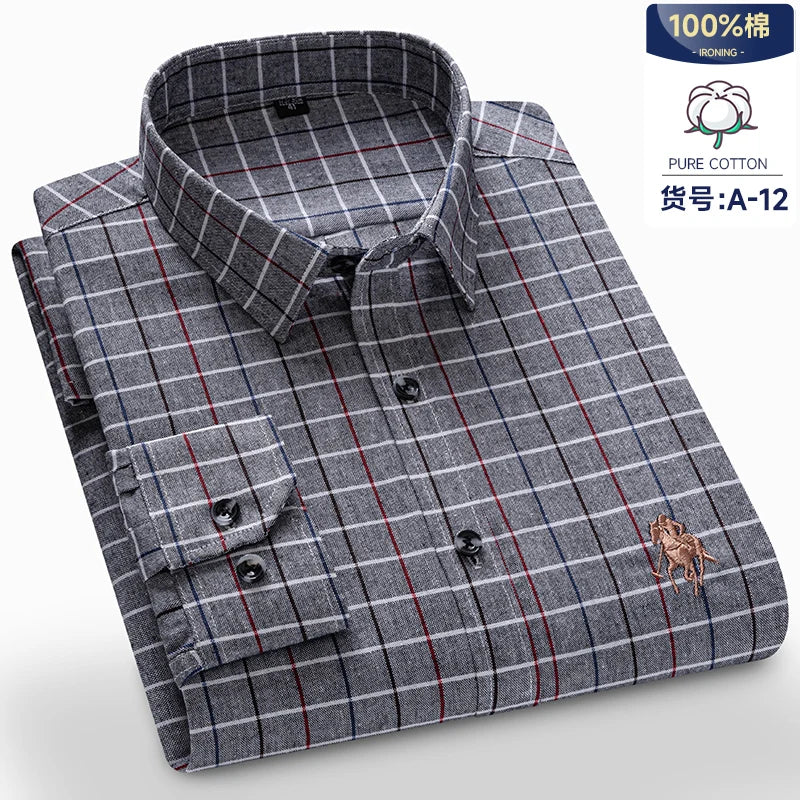 Long Sleeve Shirts For Men Classic Style Turn Down Collar Flannel Plaid Casual Clothing Daily Use Easy Care Soft Material Shirts