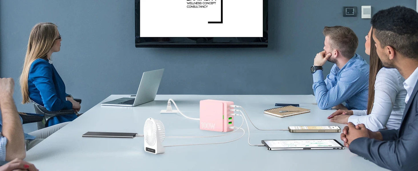 USB C Charging Station:100W 6-Port GaN Fast Charging Hub-PD 3.0 Type C and USB A Charging Case-Wall Charger Power Adapter-Purple