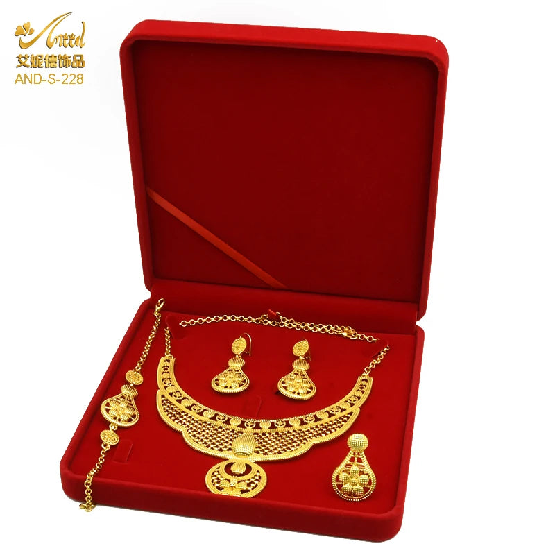 ANIID Dubai Plated Jewelry Set For Women Indian Earring and Necklace Nigeria Moroccan Bridal Accessorie Wedding Bracelet Gifts