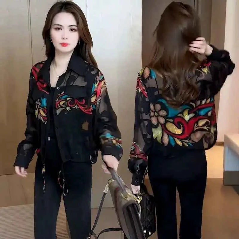 Print Blouse Jacket Women Long Sleeve Shirt Lightweight Design Stylish Tops Sun Protection Clothing Tops Mujer New