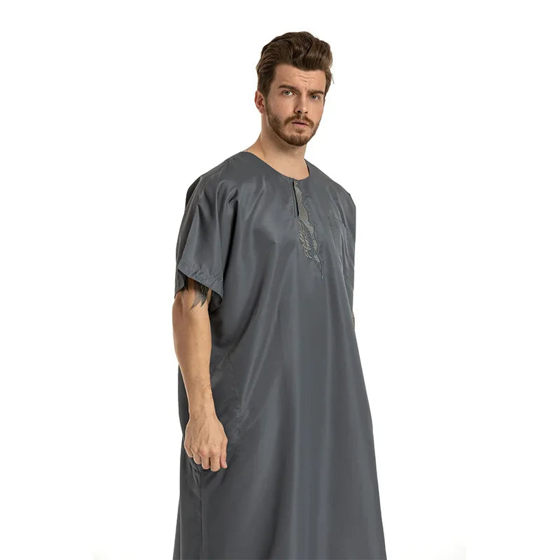 fashion muslim abayas for men embroidery round neck short sleeve full length arab fashion robes prayers clothing