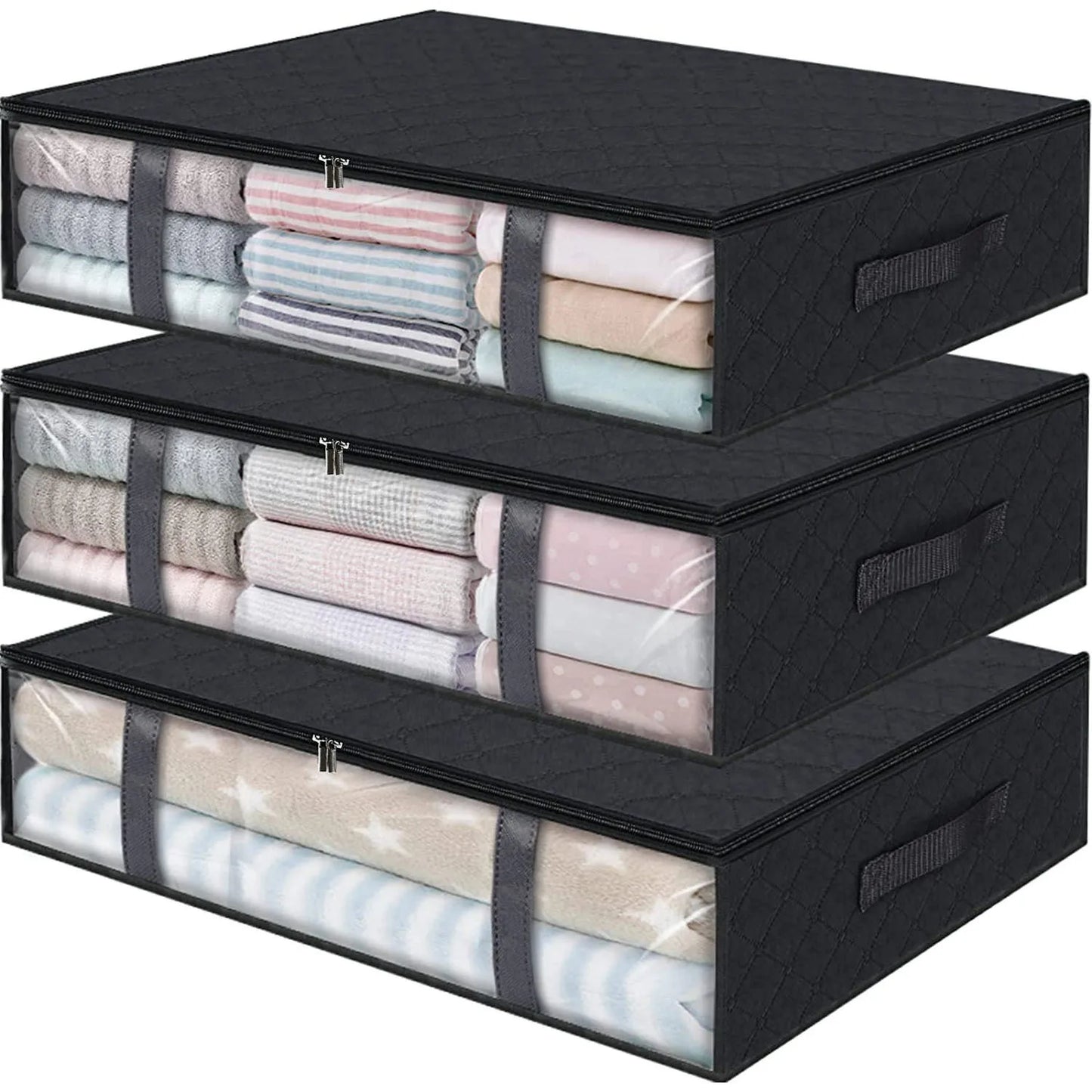 Foldable Under Bed Storage Containers with Clear Window Underbed Toy Organizers and Clothing Storage Bags Closet Storage Bins - AMULET RING STORE