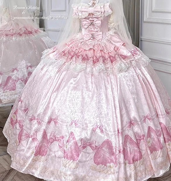 Sweet Princess Style Birthday Anniversary Wedding Dress New Lolita Cute Bow Sexy Strapless Girl Temperament Puffy Lace Dresses