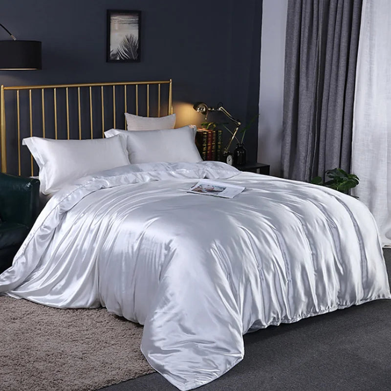 Silky Bedding Duvet Cover Super Soft Solid Home Comforter Cover with Zipper Closure, 2/3pcs Envelop Pillowcase