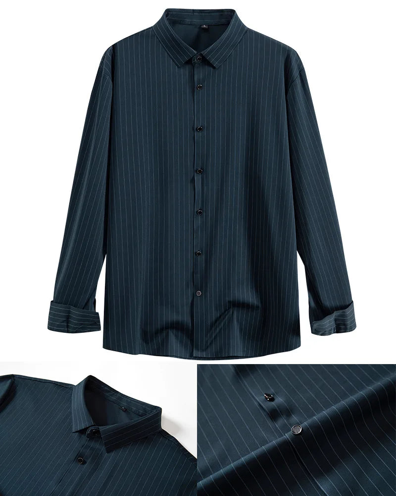 New Stylish Men's Striped Shirt Long Sleeve Business Casual High Elasticity Spring Autumn Seamless Easy-care Soft Man Clothing