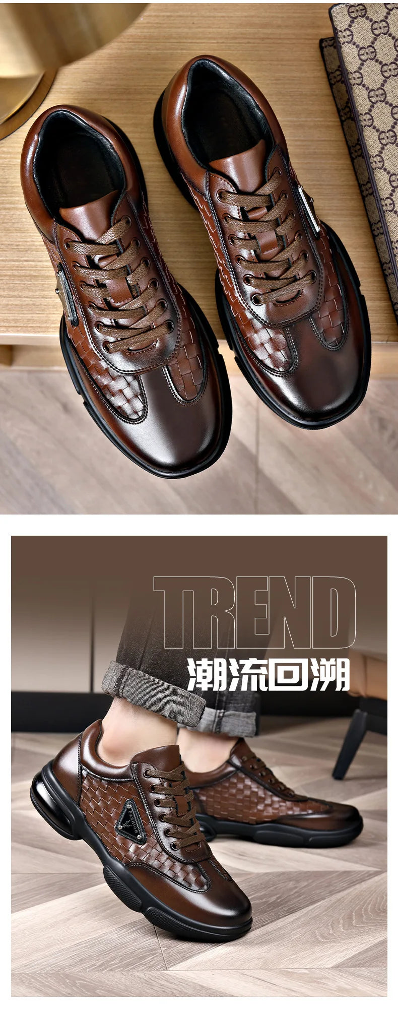 Men's Shoes Original Casual Leather Men Training Wear Resistant Sneakers Outdoor Male Treking Footwear Breathable Lace-up Shoes