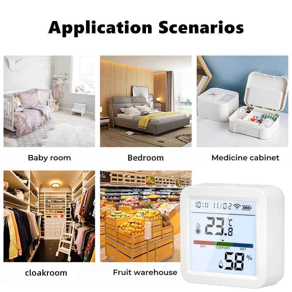 Tuya ZigBee Smart Home Temperature Humidity Sensor with BackLight LCD Works With Google Assistant and Need Tuya Zigbee Hub - AMULET RING STORE
