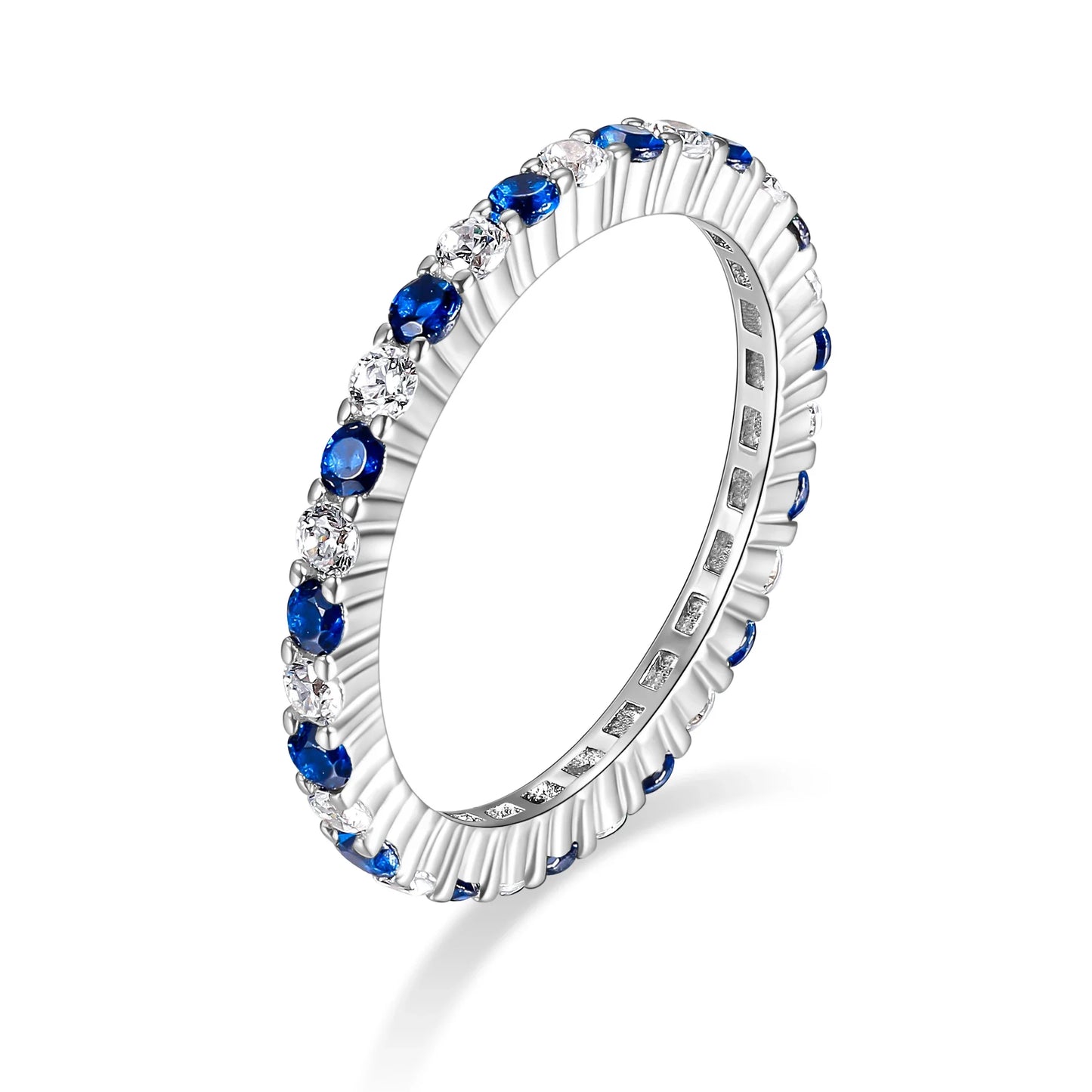 Monkton S925 Sterling Silver Thin Stackable Sapphire Rings for Women Sparkling Wedding Engagement Jewelry Set Кольца