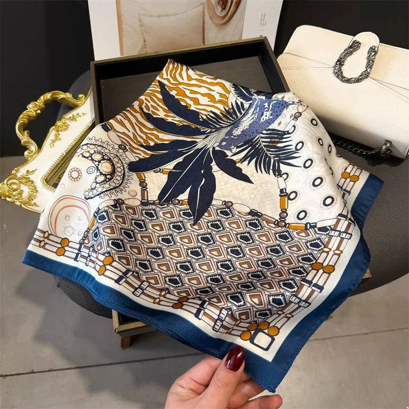 Luxury Fashion Print Square Scarf Women Soft Satin Scarves Bandana Hijab Neckerchief Shawl Kerchief Hair Band Foulard Lady - AMULET RING STORE