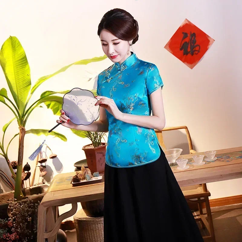 Elegant Ethnic Style Streetwear Cheongsam Qipao Tees Fashion Clothes Tshirts Vintage Shirts for Women Y2k Tops Women Clothing