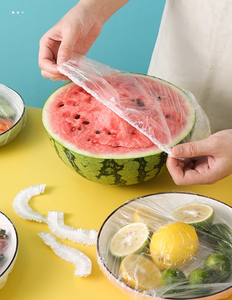 100/200/300/500pcs Saran Wrap Disposable Food Cover Food Grade Fruit Vegetable Storage Bag Elastic Kitchen Fresh Keeping Bag