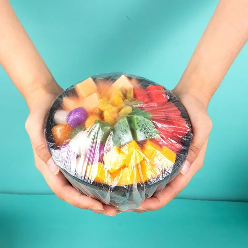 100/200/300/500pcs Saran Wrap Disposable Food Cover Food Grade Fruit Vegetable Storage Bag Elastic Kitchen Fresh Keeping Bag