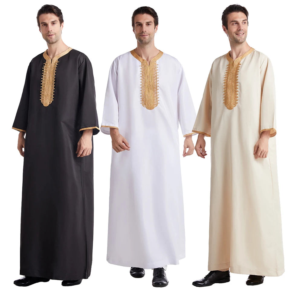 Jubba Thobe For Man Islamic Muslim Clothing Fashion Moroccan Saudi Arabic Dubai Oman Adult Long Sleeve Plus Size Casual Kaftan